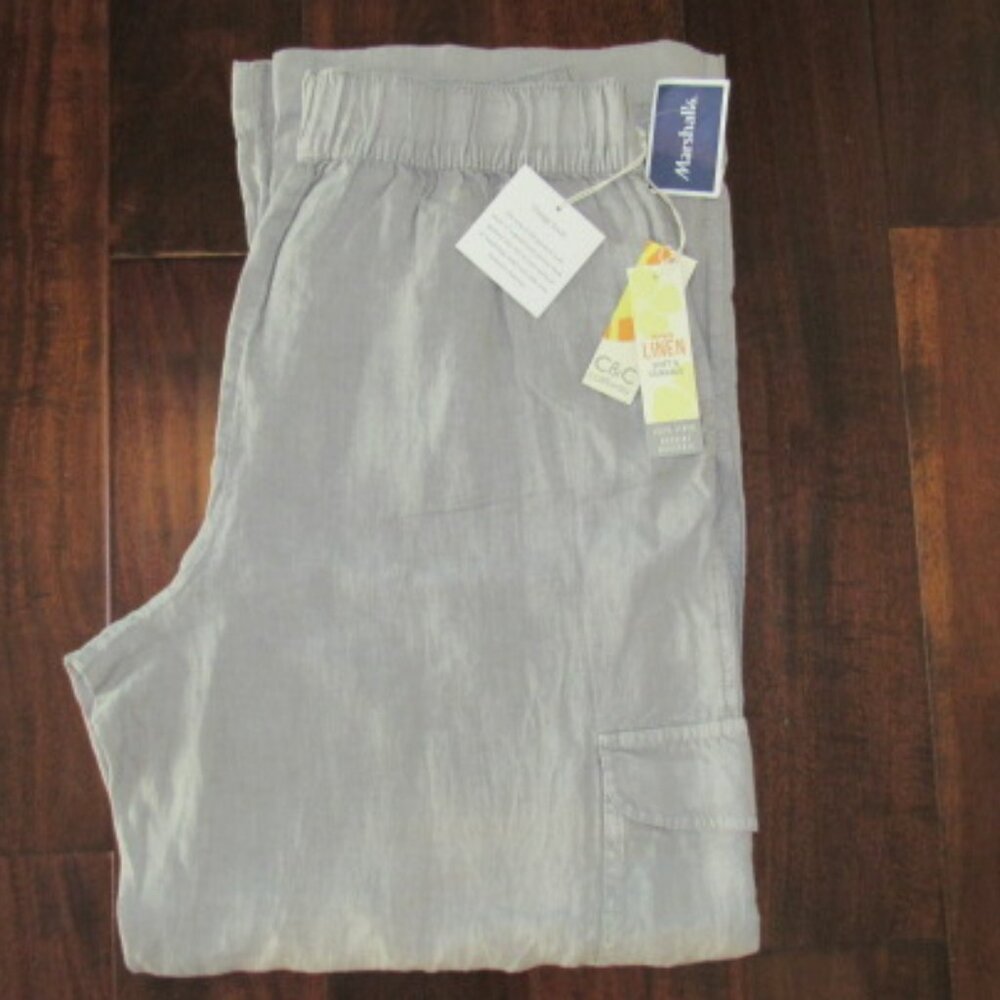 C&C California 100% Linen Pants Size L NWT Elastic Waist Cargo Lightweight